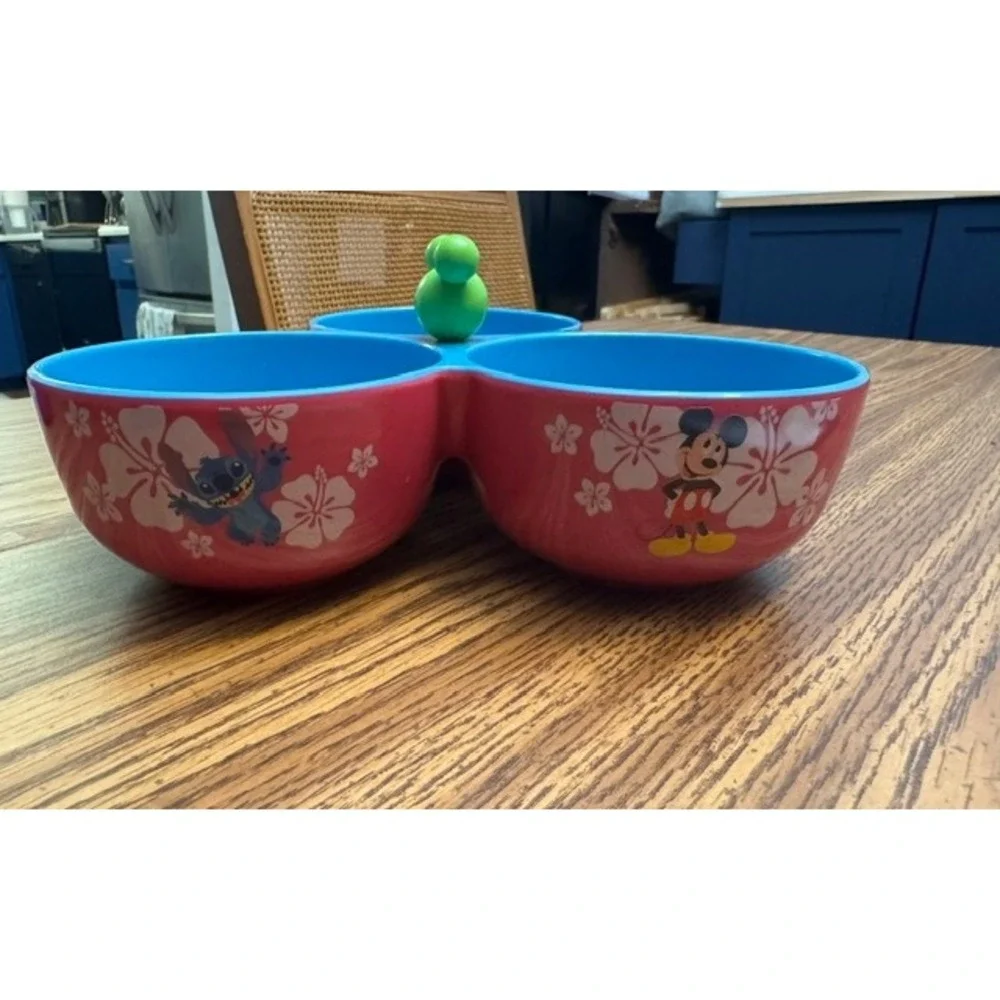 Disney Store Melamine Divided Snack Bowl Mickey Minnie Stitch Ariel Nemo Pink‎